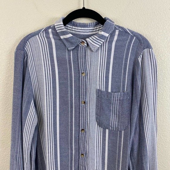 Maeve By Anthropologie Blue Stripe Boho Button Down Viscose Tunic - Picture 7 of 12